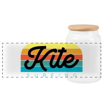 Kitesurfer Kiteboard Kitesurfing Kitesurf - Panoramic Cookie Jar with Wooden Lid - white - Front