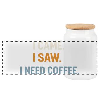 I CAME. I SAW. I NEED COFFEE. Introvert Coffee - Panoramic Cookie Jar with Wooden Lid - white - Front