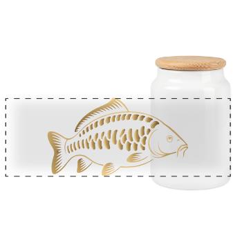 Karpfenfisch minimalistisches Angeldesign - Panorama Keksdose mit Holzdeckel - Weiß - Vorne