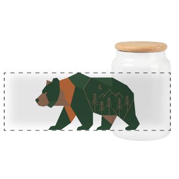 Geometric Forest Bear Moonlight - Panoramic Cookie Jar with Wooden Lid - white - Front