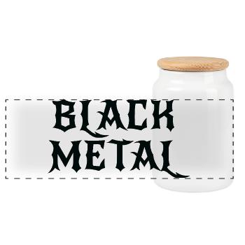 Black Metal logo design - Panoramic Cookie Jar with Wooden Lid - white - Front