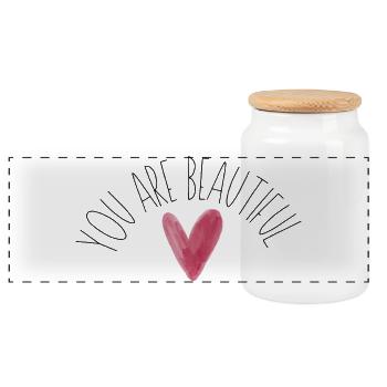 Watercolor Heart - Panoramic Cookie Jar with Wooden Lid - white - Front