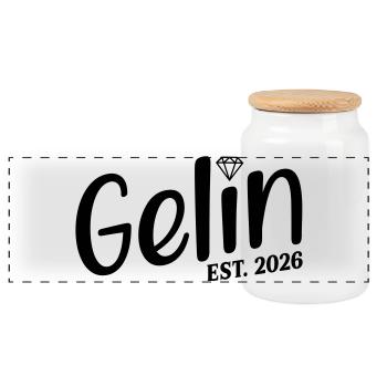 Mariage turc 2026 Gelin - Boîte à biscuits avec couvercle en bois - blanc - Devant