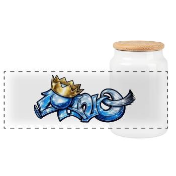 Cano blue - Panoramic Cookie Jar with Wooden Lid - white - Front