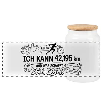 Ich kann 42,195km - Panorama Keksdose mit Holzdeckel - Weiß - Vorne