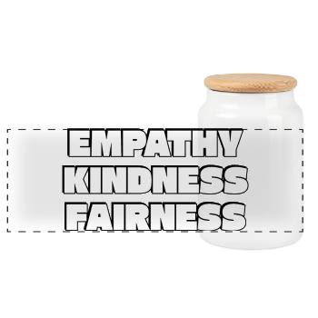 Empathy Kindness Fairness Bold Typography - Panoramic Cookie Jar with Wooden Lid - white - Front