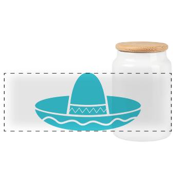 Sombrero Silhouette Aquamarine - Panoramic Cookie Jar with Wooden Lid - white - Front