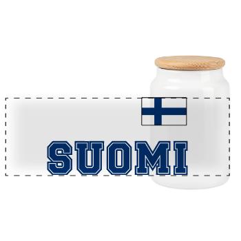 FINNLAND - SUOMI Trikot Look - Flagge auf Brust - Panorama Keksdose mit Holzdeckel - Weiß - Vorne