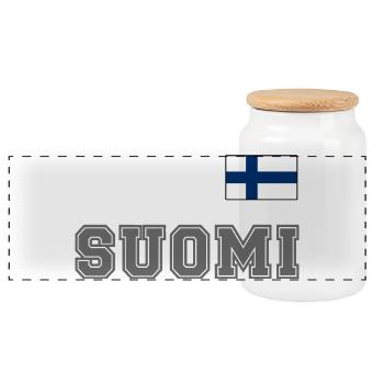FINNLAND - SUOMI Trikot Look - Flagge auf Brust - Panorama Keksdose mit Holzdeckel - Weiß - Vorne