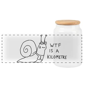 WTF Is A Kilometre Funny Snail Runner - Panoramic Cookie Jar with Wooden Lid - white - Front