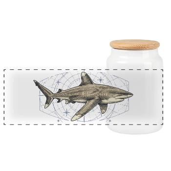 Nautic Predator – Whitetip Shark - Panoramic Cookie Jar with Wooden Lid - white - Front