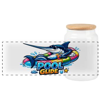 Glise de piscine : Marlin surfeur dans la piscine - Boîte à biscuits avec couvercle en bois - blanc - Devant