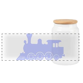 Dampflok Silhouette Vintage Zugdesign - Panorama Keksdose mit Holzdeckel - Weiß - Vorne