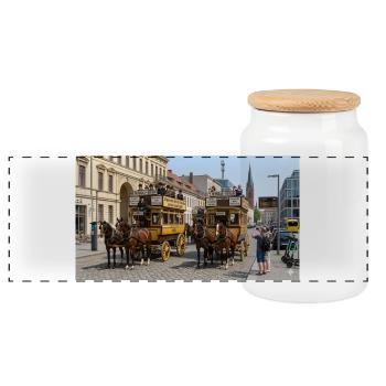 Historische Pferdeomnibusse in Berlin Spandau - Panorama Keksdose mit Holzdeckel - Weiß - Vorne