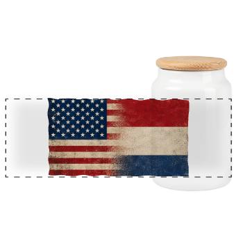 États-Unis, Hollande, Pays-Bas Drapeau Amitié - Boîte à biscuits avec couvercle en bois - blanc - Devant