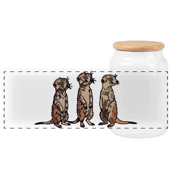 Niedliches, handgezeichnetes Erdmännchen-Trio-Design - Panorama Keksdose mit Holzdeckel - Weiß - Vorne