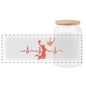 Basketball sunset heartbeat basketball - Panoramic Cookie Jar with Wooden Lid - white - Front