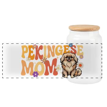Pekingesische Mutter – Peke-Hund-Mama Schoßhund Löwenhund - Panorama Keksdose mit Holzdeckel - Weiß - Vorne