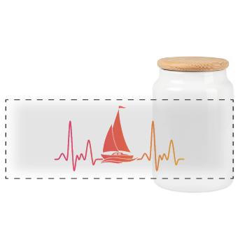 Sailing Boat Sunset Heartbeat Sailboat - Panoramic Cookie Jar with Wooden Lid - white - Front