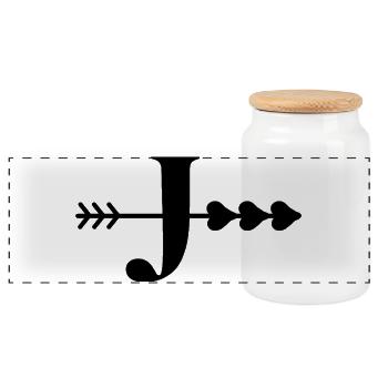 Letter j arrow heart - Panoramic Cookie Jar with Wooden Lid - white - Front