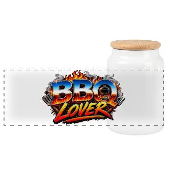 Logo des Flammes des Amoureux du BBQ - Boîte à biscuits avec couvercle en bois - blanc - Devant