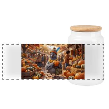 Pigeon mignon avec une citrouille au marché d’automne - Boîte à biscuits avec couvercle en bois - blanc - Devant