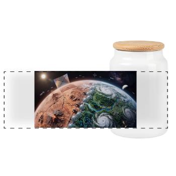 Planetary Terraforming: Birth of New Life from Spa - Panoramic Cookie Jar with Wooden Lid - white - Front