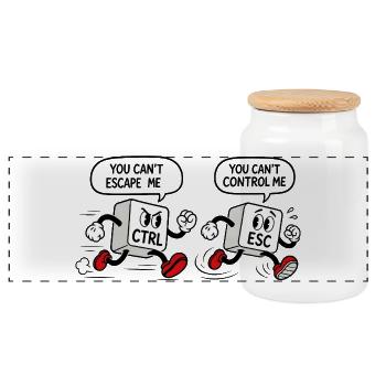 Geek Humor CTRL vs ESC - Panorama Keksdose mit Holzdeckel - Weiß - Vorne