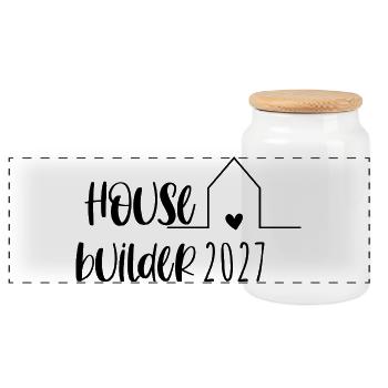 House Builder 2027 – Hausbau Richtfest - Panorama Keksdose mit Holzdeckel - Weiß - Vorne