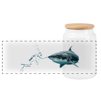 Scuba Diver Booping a Great White Shark  - Panorama Keksdose mit Holzdeckel - Weiß - Vorne