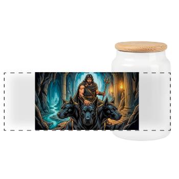 Hades erlaubt Herakles, Cerberus zu nehmen - Panorama Keksdose mit Holzdeckel - Weiß - Vorne