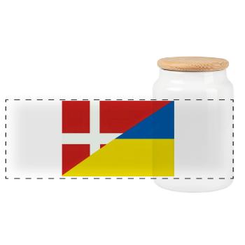 Dänemarkische Ukraine-Flagge – dänische und ukrainische Flagge - Panorama Keksdose mit Holzdeckel - Weiß - Vorne