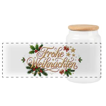 Frohe Weihnachten - Goldener Schriftzug - Panorama Keksdose mit Holzdeckel - Weiß - Vorne