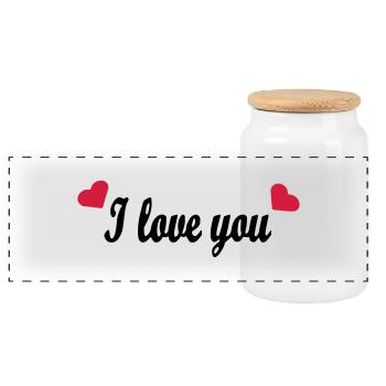 I love you - Panoramic Cookie Jar with Wooden Lid - white - Front
