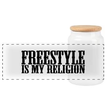 freestyle is my religion - Panoramic Cookie Jar with Wooden Lid - white - Front