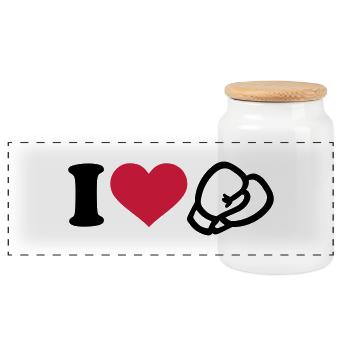 I love Boxing - Panoramic Cookie Jar with Wooden Lid - white - Front
