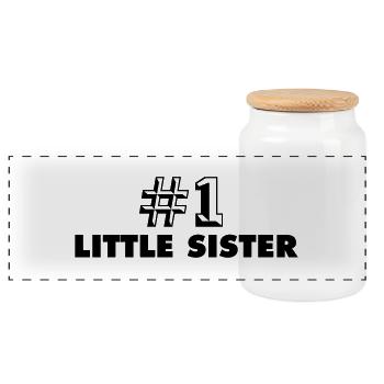 number one little sister - Panoramic Cookie Jar with Wooden Lid - white - Front