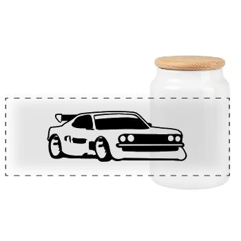 Race car tuning car - Panoramic Cookie Jar with Wooden Lid - white - Front