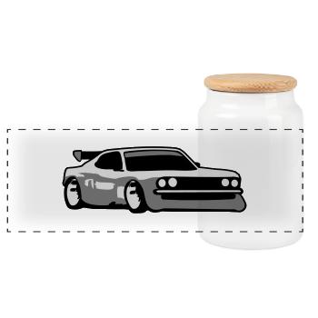 Race car tuning car - Panoramic Cookie Jar with Wooden Lid - white - Front