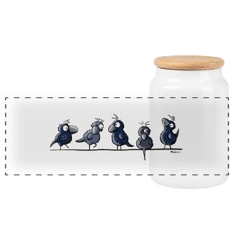 Funny Raben - Panorama Keksdose mit Holzdeckel - Weiß - Vorne