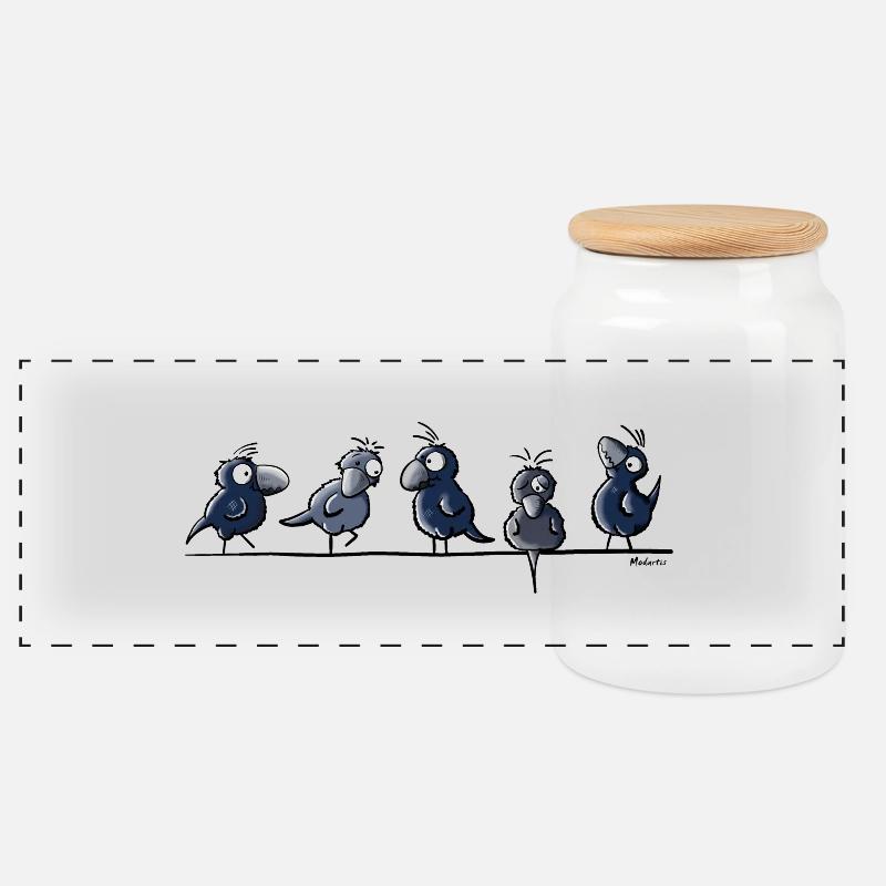 Funny Raben - Panorama Keksdose mit Holzdeckel - Weiß