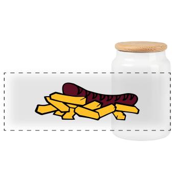 currywurst frite saucisse - Boîte à biscuits avec couvercle en bois - blanc - Devant
