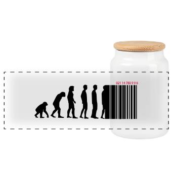 DARWIN - EVOLUTION SOCIETE - CODE BARRE - Boîte à biscuits avec couvercle en bois - blanc - Devant
