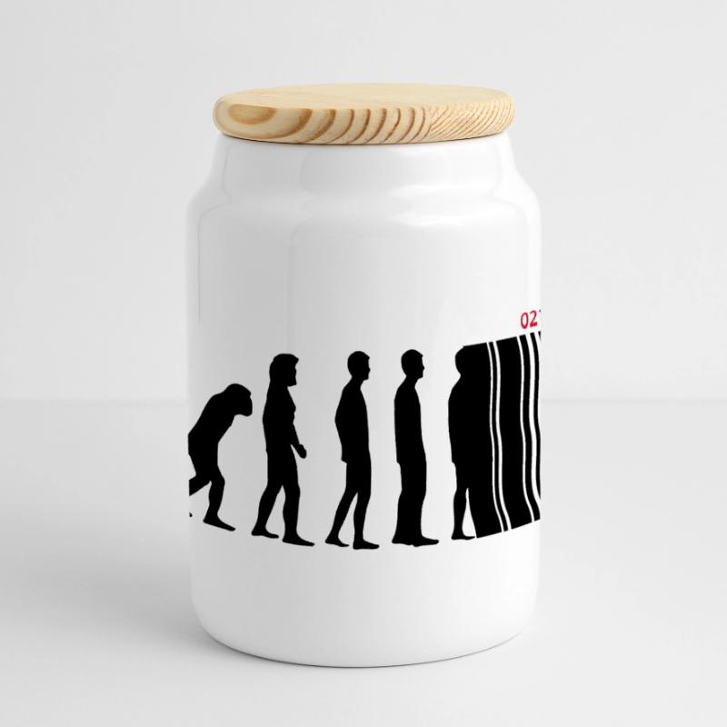 DARWIN - EVOLUTION SOCIETE - CODE BARRE Boîte à biscuits avec couvercle en bois