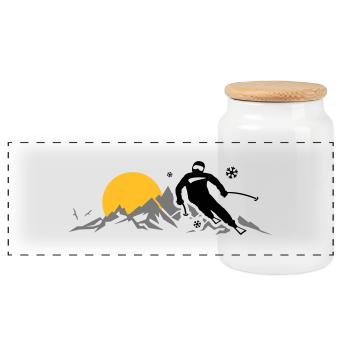Winter - Skifahrer Berge - Panorama Keksdose mit Holzdeckel - Weiß - Vorne