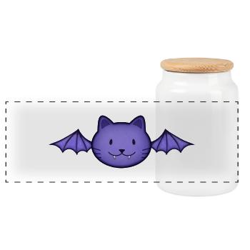 Bat cat - Panoramic Cookie Jar with Wooden Lid - white - Front