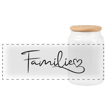 Family Font with Heart - Panoramic Cookie Jar with Wooden Lid - white - Front