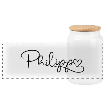 Philipp Last name First name Heart décor - Panoramic Cookie Jar with Wooden Lid - white - Front