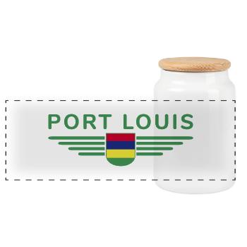 Port Louis T-Shirt – For Mauritius Fans - Panoramic Cookie Jar with Wooden Lid - white - Front