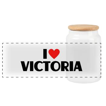 I Love Victoria Heart Graphic Name Gift - Panoramic Cookie Jar with Wooden Lid - white - Front
